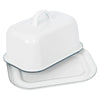 White Enamel Butter Dish  Green Trim