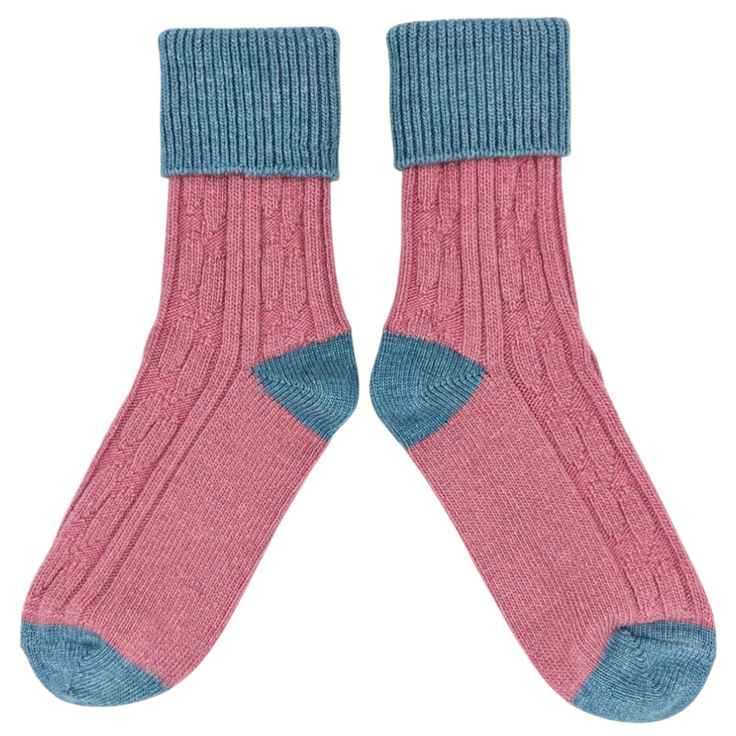 Cashmere Blend Slouch Socks: Dusky Pink / Jade