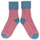 Cashmere Blend Slouch Socks: Dusky Pink / Jade