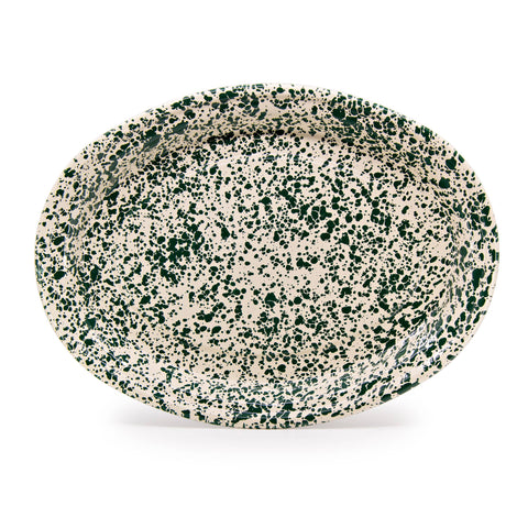 Splatter Enamelware Oval Platter: Green & Cream