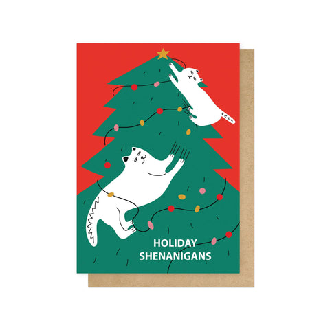 Cats Climbing Christmas Tree Card