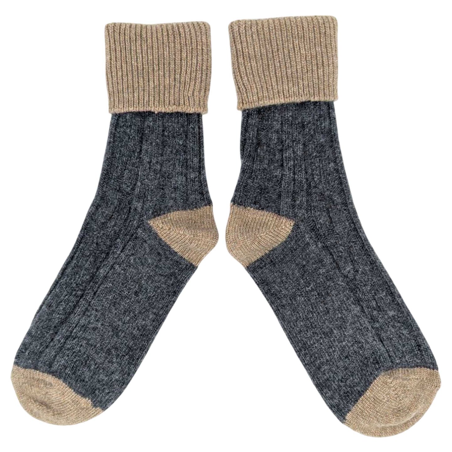 Cashmere Blend Slouch Socks: Dark Grey / Soft Brown