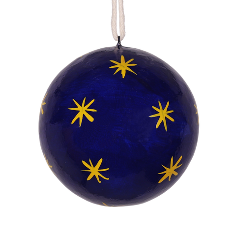 Stars Papier-Mâché Bauble 7cm, Navy & Yellow