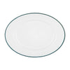 White Enamel Serving Platter - Dark Green Trim
