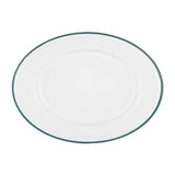 White Enamel Serving Platter - Dark Green Trim