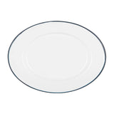 White Enamel Serving Platter - Dark Green Trim
