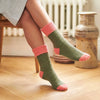 Cashmere Blend Slouch Socks Khaki Green/Coral