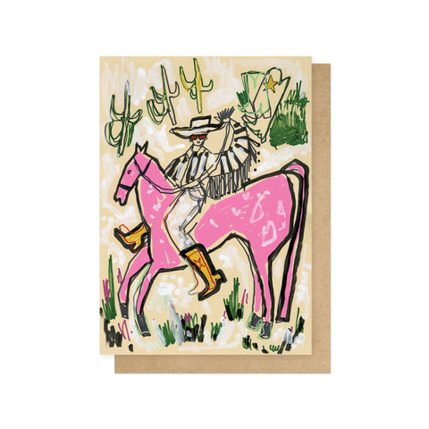 Pink Horse Cowboy Greetings Card