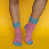 Cashmere Blend Slouch Socks: Dusky Pink / Jade