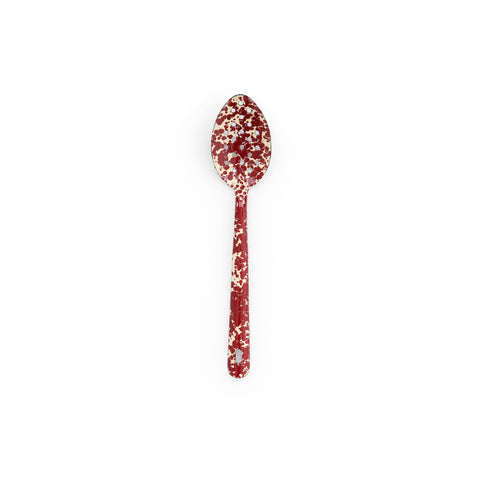 Splatter Enamelware Large Slotted Spoon: Burgundy & Cream
