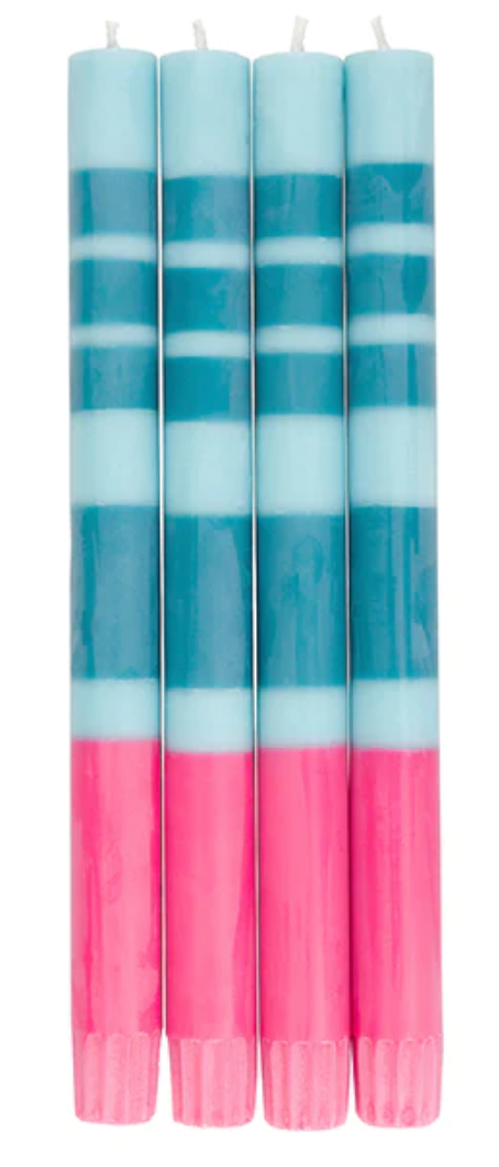 Striped Pink, Turquoise and Blue Eco Dinner Candles