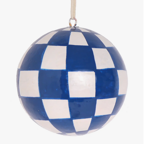 Blue and White Check Bauble