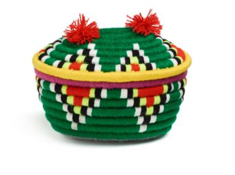 Dark Green with Yellow, Basket with Lid