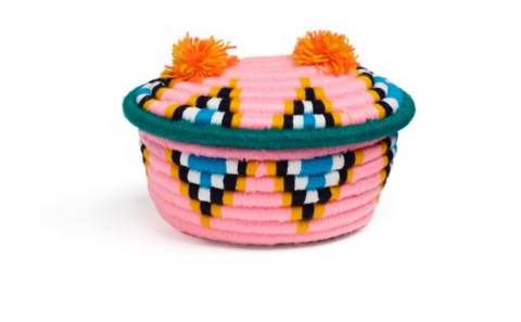 Light Pink and Emerald Basket with Lid