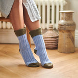 Women's Cashmere Blend Cable Slouch Socks: Light blue / green
