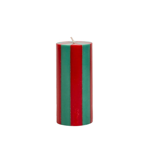Stripe Pillar Candle  Racing Red / Green