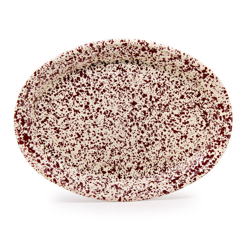 Splatter Enamelware Oval Platter: Burgundy & Cream