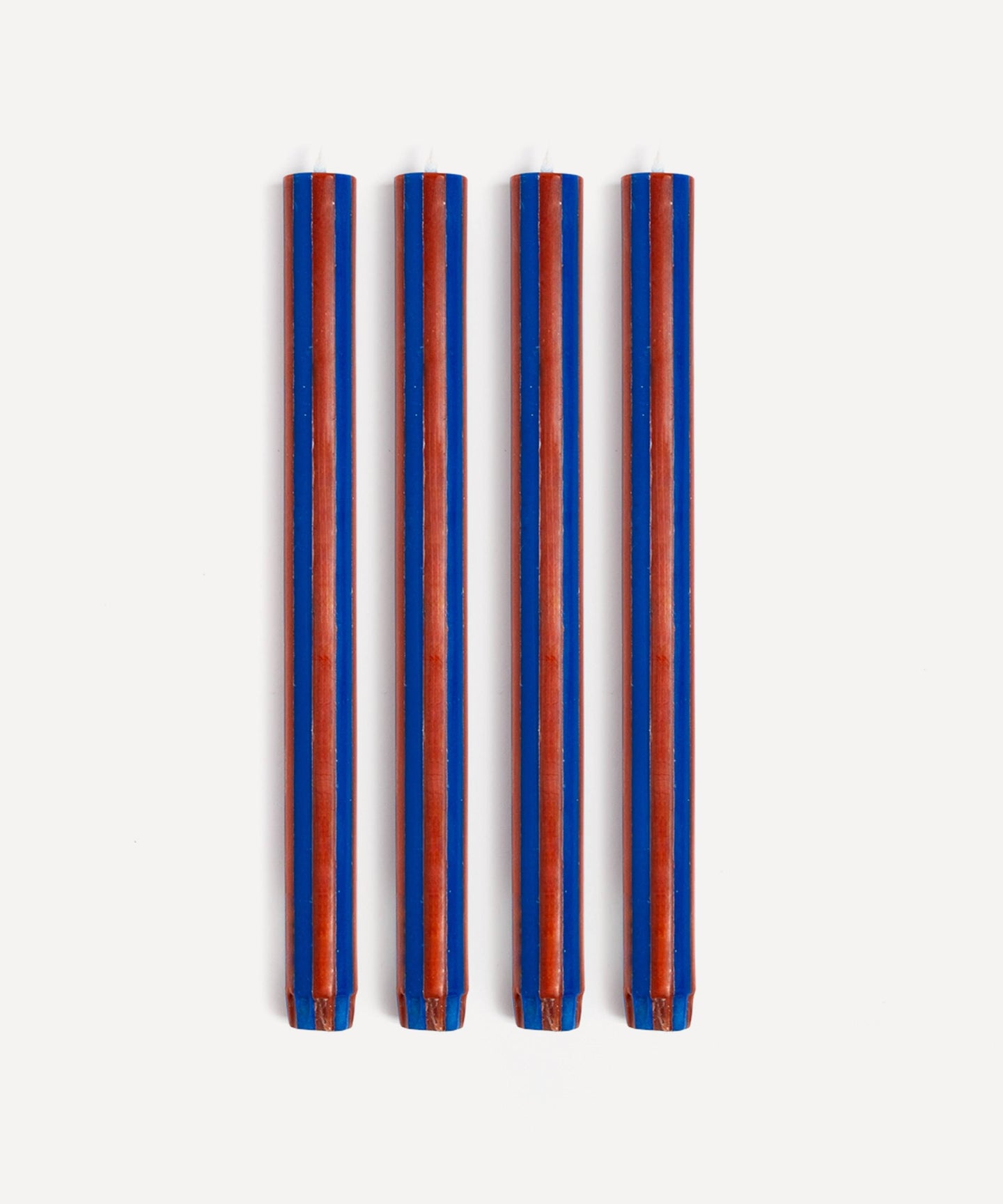 Stripe Dinner Candles - Indigo Blue / Terracotta