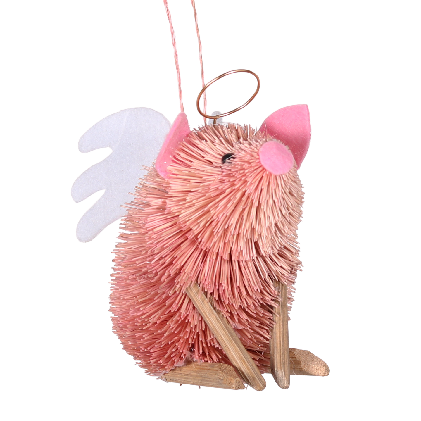 Bristle Angel Pig Decoration, 10cm