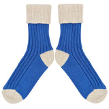 Women's Cashmere Blend Socks  - Blue/Oatmeal