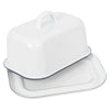 White Enamel Butter Dish  Green Trim