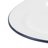 White Enamel Serving Platter - Dark Green Trim