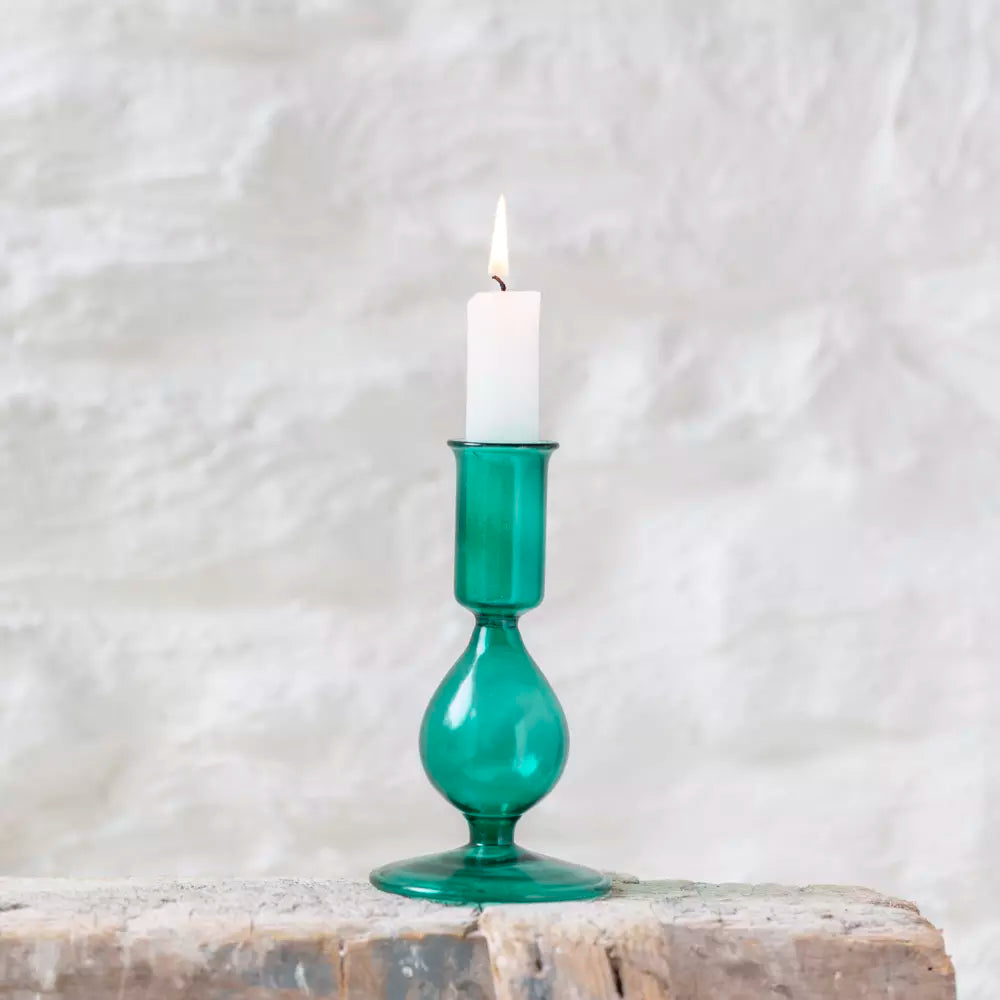 Glass Candlestick Green