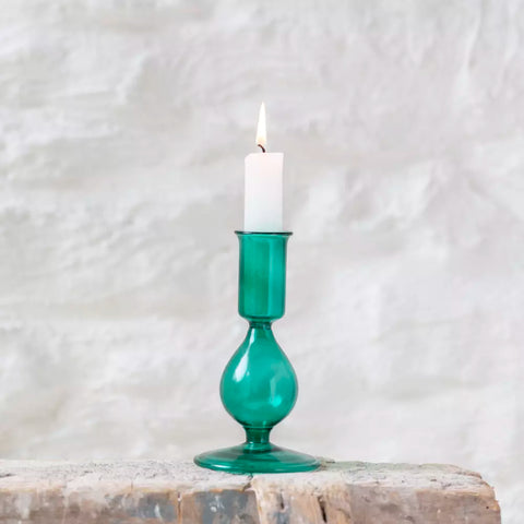 Glass Candlestick Green