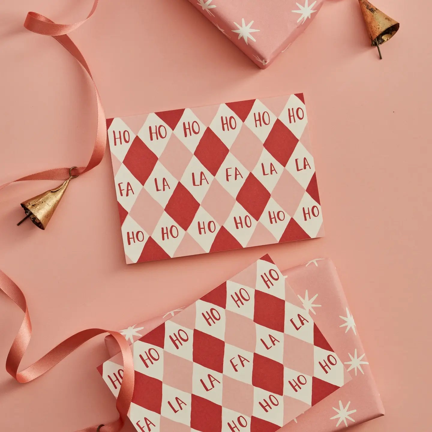 Harlequin Ho Ho Fa La Card Pink & Red