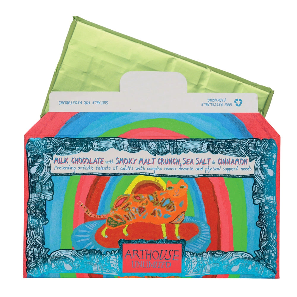 Rainbow Cat, Milk Chocolate Bar with Smoky Malt Crunch, Sea Salt & Cinnamon