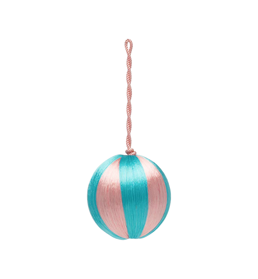 Small Corded Turquoise and Pink Stripe Ornament
