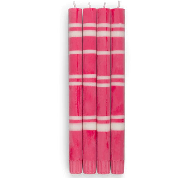 Striped Oriental Red & Pearl Dinner Candles