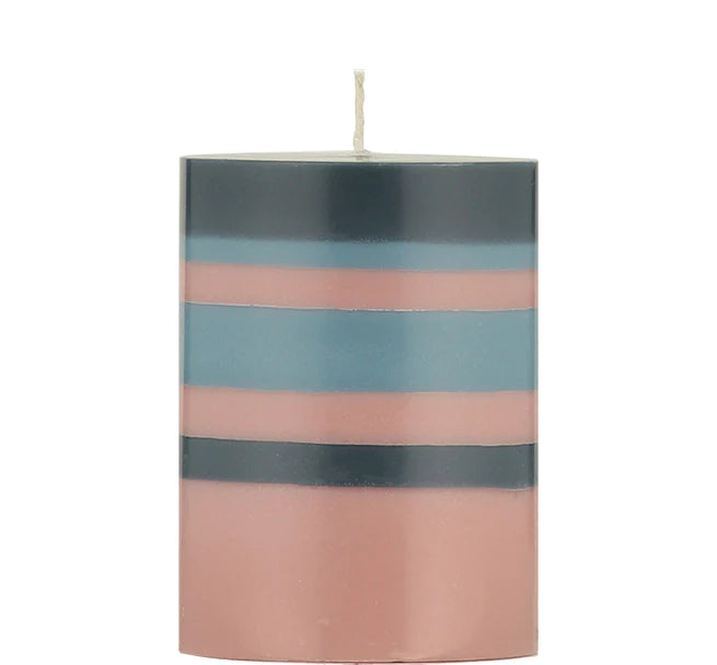 Striped pink & Indigo candle