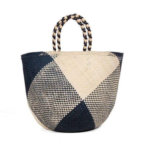 Hand Woven Basket - Navy Large Check