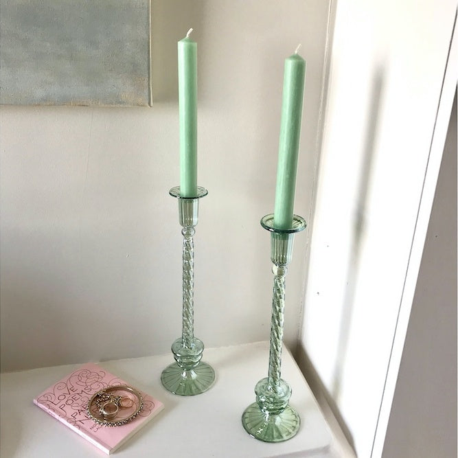 Thebes Green Glass Candlestick