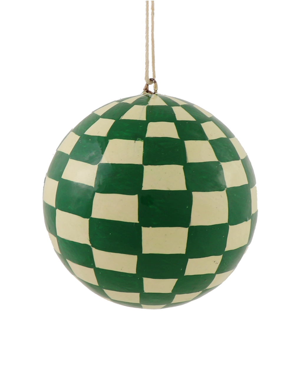 Papier Mache Check bauble Green