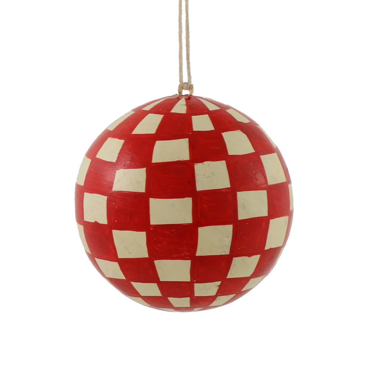 Papier Mache Check bauble Red