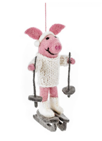 Handmade felt Alpine pig decoration