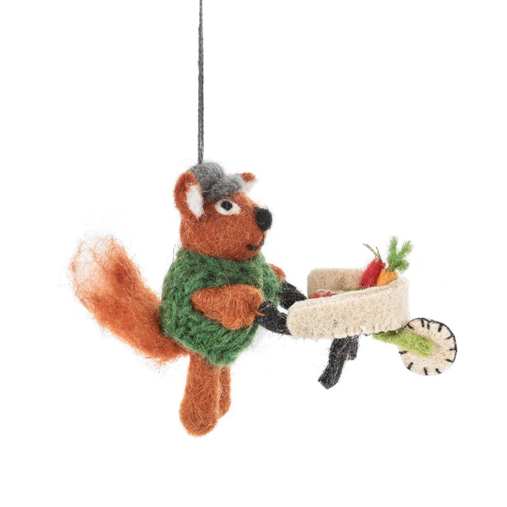 Handmade Felt Foster the Gardening Squirrel Hanging Decoration