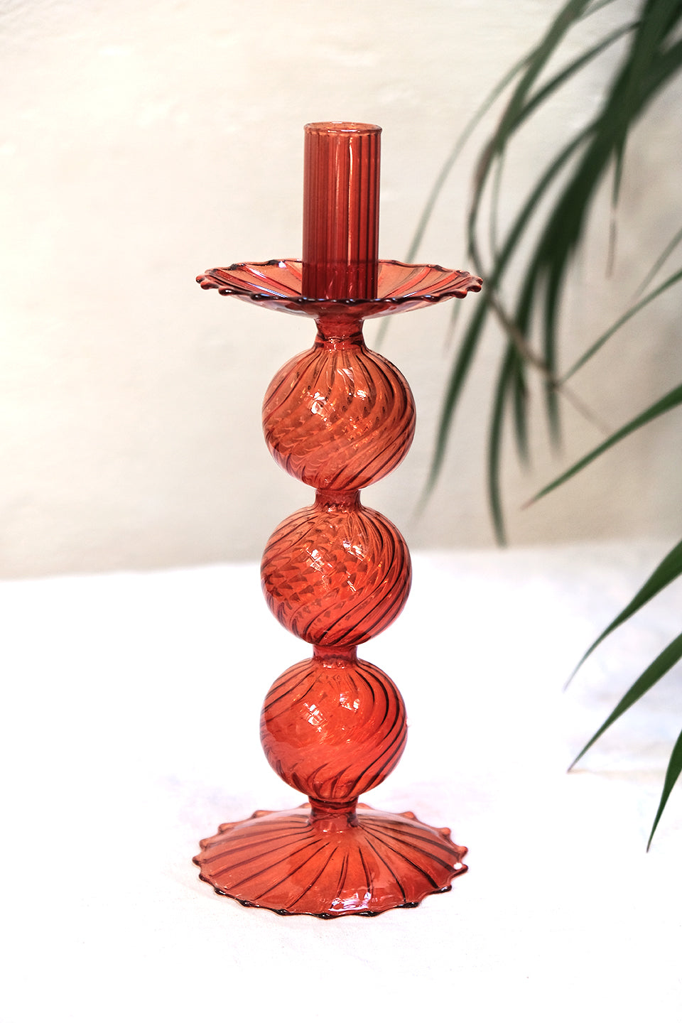 Rust Tapered Glass Candlestick Holder